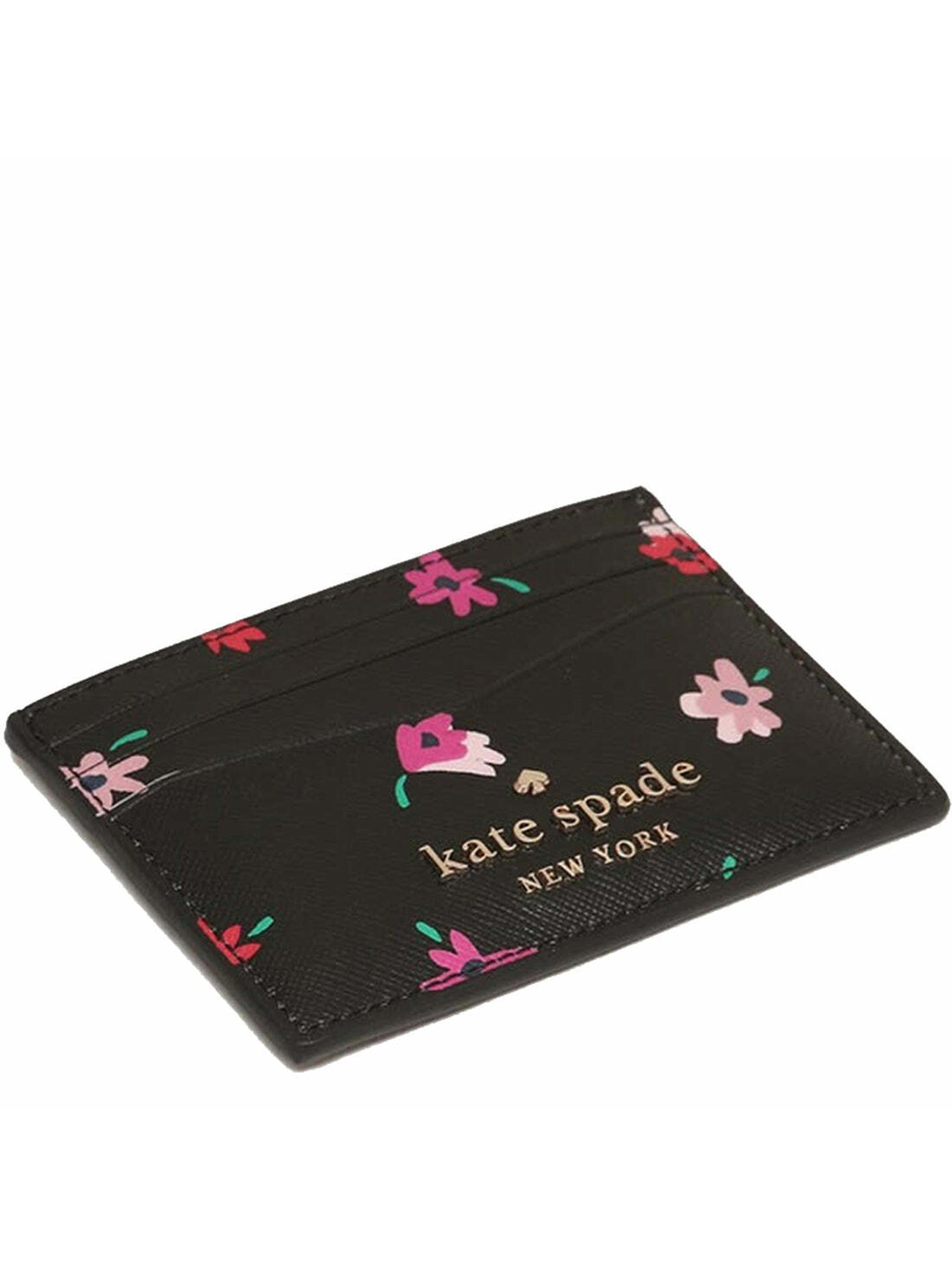 Kate Spade Staci Card Holder Black Floral Wallet Saffiano Wlr00604